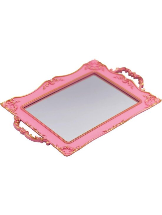Other - Vintage Pink Framed Square Mirror Tray - Jewelry & Cosmetics Organizer